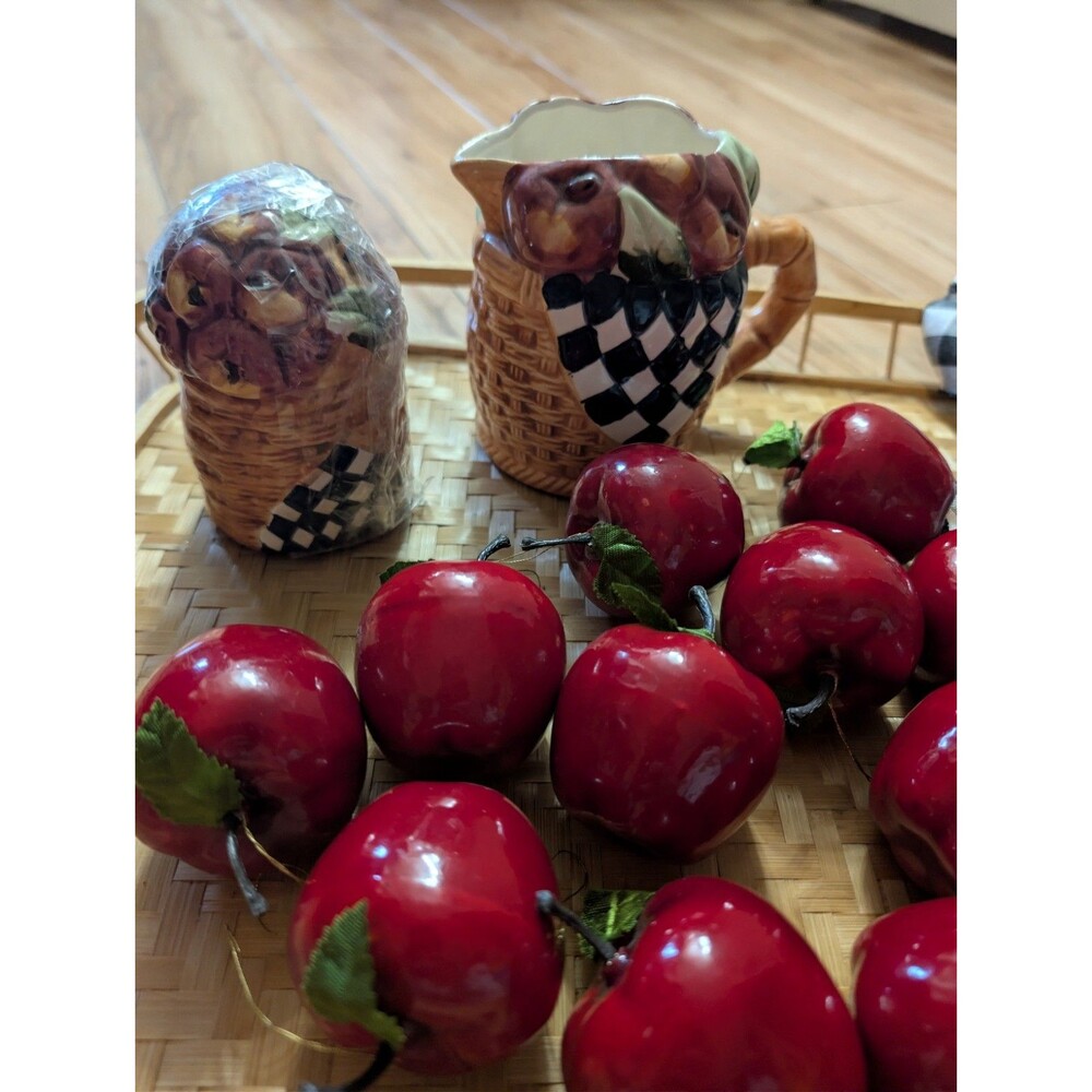 Charming Vintage Apple Kitchen Decor Set – Sugar Shaker, Creamer & Faux Fruit - Picture 3 of 8